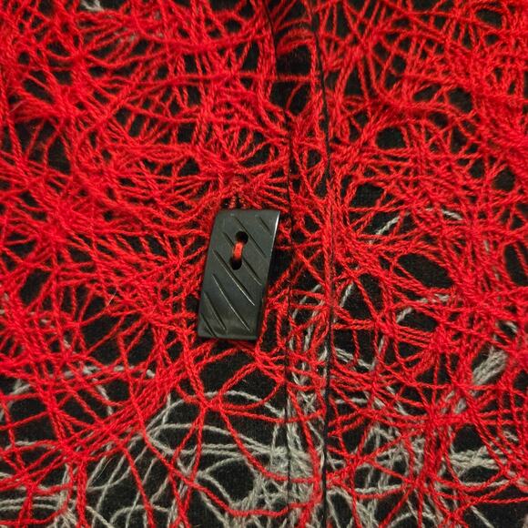 Yak Magik Black Wool Blend Art-to-Wear Red and Gray String Print Jacket, Size M - Picture 5 of 11